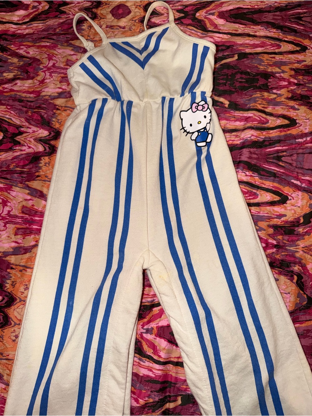 Hello Kitty White and Blue Striped Girls' Romper Jumpsuit